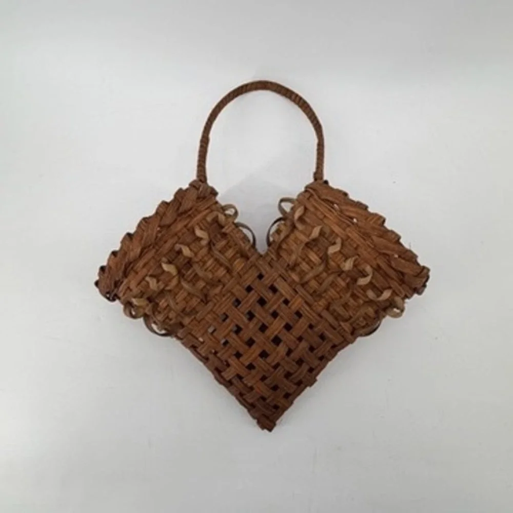 Handmade Woven Wood Heart Basket Brown Rustic Wall Hanging Decor 13.5 inch